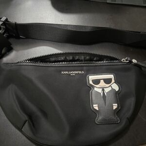 Karl Lagerfeld Black Logo Patch Nylon Belt Bag